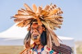 Powwow.  Portrait of Native American man in Full Regalia. Chumash Day Powwow and Intertribal Gathering Royalty Free Stock Photo