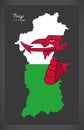 Powys Wales map with Welsh national flag