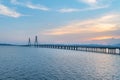 Poyang lake second bridge in sunset Royalty Free Stock Photo
