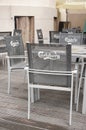 Tables and chairs with a Carlsberg logo