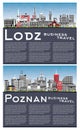 Poznan and Lodz Poland City Skyline set with Color Buildings, Blue Sky and Copy Space. Cityscape with Landmarks