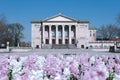 Poznan, Poland - the Grand Opera Theatre `Teatr Wielki` with blooming spring flowers