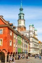 Poznan, Poland - August 09, 2021. Tiny colored houses - main dominant of main square - in Summer