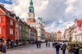 Poznan, Poland 2018-09-22, Beautiful Poznan colorful old city, colorful houses, monumental, historic building and fountain, old ma Royalty Free Stock Photo