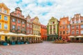 Poznan, Poland 2018-09-22, Beautiful Poznan colorful old city, colorful houses, monumental, historic building and fountain, old ma Royalty Free Stock Photo