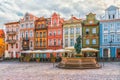 Poznan, Poland 2018-09-22, Beautiful Poznan colorful old city, colorful houses, monumental, historic building and fountain, old ma