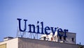 Poznan, Poland - February 13th 2022. Old Unilever logo on the production hall.