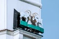 Poznan, Poland - goats butting horns at the clock tower of the Poznan Town Hall.