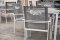Tables and chairs with a Carlsberg logo