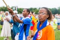 Poznan, POLAND - JULY 24, 2016: pilgrims praying, dancing and singing during Days In Dioceses just before The World Youth Day in