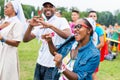 Poznan, POLAND - JULY 24, 2016: pilgrims praying, dancing and singing during Days In Dioceses just before The World Youth Day in