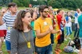 Poznan, POLAND - JULY 24, 2016: pilgrims praying, dancing and singing during Days In Dioceses just before The World Youth Day in