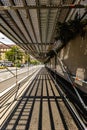 A view full of play of light and shadow in the passage tunnel under the scaffolding at the renovated