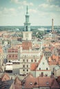Poznan, Poland - June 28, 2016: Vintage photo, Town hall, old and modern buildings in polish city Poznan Royalty Free Stock Photo