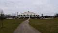 Poznan,Poland - 19 March 2023: old arena hall, closed for renovation, building structure from the prl Royalty Free Stock Photo