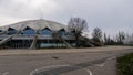 Poznan,Poland - 19 March 2023: old arena hall, closed for renovation, building structure from the prl Royalty Free Stock Photo