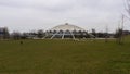 Poznan,Poland - 19 March 2023: old arena hall, closed for renovation, building structure from the prl Royalty Free Stock Photo