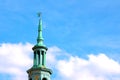 Poznan, Poland, May 15, 2021: tower spire in the old part of the city against the blue sky. Royalty Free Stock Photo