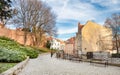 Poznan / Poland  -  A street in the old town and the colorful buildings beneath the royal castle. Royalty Free Stock Photo