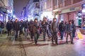 Nationalists, hooligans and fascists awaiting the Parliament Member Winnicki. On the other side of street people protesting agains Royalty Free Stock Photo