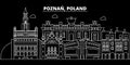 Poznan silhouette skyline. Poland - Poznan vector city, polish linear architecture, buildings. Poznan travel