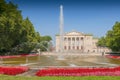 Poznan Stanislaw Moniuszko Great Theatre Opera building with fountain and garden, Poland. Royalty Free Stock Photo