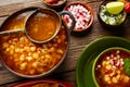 Pozole with mote big corn stew from Mexico Royalty Free Stock Photo