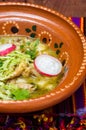 Green Pozole, traditional Mexican cuisine, hominy stew Royalty Free Stock Photo