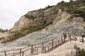 Pozzuoli, the super active volcano of the Campi Flegrei. The solfatara is the only visible mouth with its fumaroles