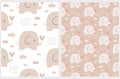 Baby Shower Seamless Vector Patterns with Sweet Baby Elephant.