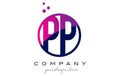 PP P Circle Letter Logo Design with Purple Dots Bubbles