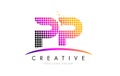 PP P Letter Logo Design with Magenta Dots and Swoosh