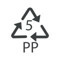 PP 5 plastic recycling symbol, polypropylene sign, isolated icon