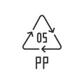 PP 05 recycling code symbol. Plastic recycling vector polypropylene sign. Line design. Editable stroke