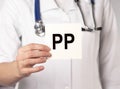 PP vitamin, word acronym on paper in hands