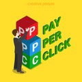 PPC pay per click cube box flat 3d isometric vector Royalty Free Stock Photo