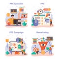 PPC specialist set. Pay per click manager, contextual advertsing