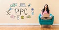 PPC with woman using a laptop Royalty Free Stock Photo