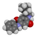 6PPD-quinone, degradation product of the rubber additive 6PPD. Toxic to salmon. 3D rendering. Atoms are represented as spheres