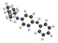 6PPD rubber additive molecule. Toxic to salmon. 3D rendering. Atoms are represented as spheres with conventional color coding: