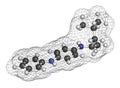 6PPD rubber additive molecule. Toxic to salmon. 3D rendering. Atoms are represented as spheres with conventional color coding: