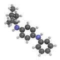 6PPD rubber additive molecule. Toxic to salmon. 3D rendering.