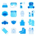 Ppe icons. Medical mask, sanitizer spray, disinfection bottle, gloves and antibacterial wipe. Covid personal protective