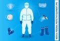 Set of medical personal protective equipment or medical suit cloting or medical safety equipment concept. eps 10 vector Royalty Free Stock Photo