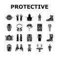 ppe protective safety kit icons set vector