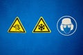 Ppe signs labels wear ear, eye and head protection warning triangle ears hearing deaf and low temperature danger sign labels over