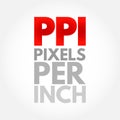 PPI - Pixels Per Inch are measurements of the pixel density of an electronic image device, acronym technology concept background
