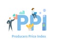 PPI, Producers Price Index. Concept with keywords, people and icons. Flat vector illustration. Isolated on white.