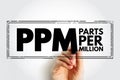 PPM Parts Per Million - number of units of mass of a contaminant per million units of total mass, acronym text stamp concept