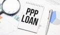 ppp loan text on white paper with charts and pen Royalty Free Stock Photo